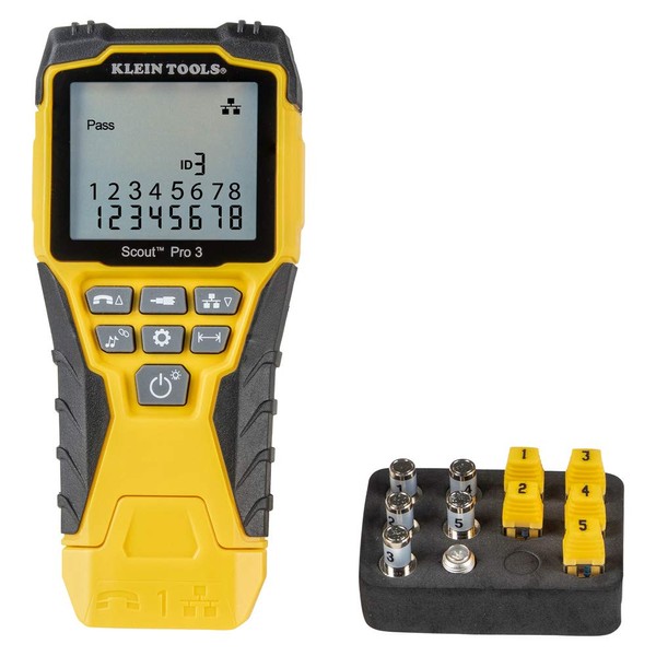 Klein Tools The Scout Pro 3 Tester Starter Kit is a versatile cable tester that locates and tests voice, data and video cables., Yellow