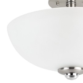 Globe Electric 63357 2-Light Semi-Flush Mount Ceiling Light, Brushed Nickel, Chrome Accents, Frosted Glass Shade, Light Fixtures Ceiling Mount, Bedroom Lights for Ceiling, Bulb Not Included