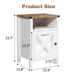 HXBOAUVS Farmhouse Nightstands Set of 2, Rustic Vintage Side End Table with Storage, Wood Side Table with Barn Door for Bedroom Living Room,White