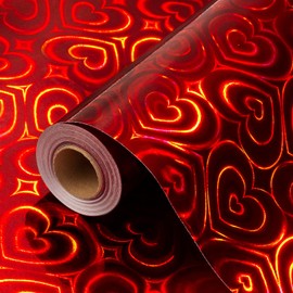 MAYPLUSS Red Wrapping Paper Roll, 17 Inch X 33 Feet Metallic Holographic Heart Gifted Wrapping Paper for Wedding, Anniversary, Party, Christmas