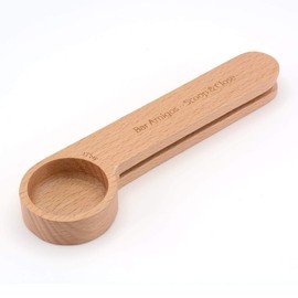 Wooden Coffee Scoop and Bag Clip Tablespoon Measure 2-in-1 Bags Sealer Measuring Spoon for Ground Beans, Espresso Coffee and Loose Herb Tea