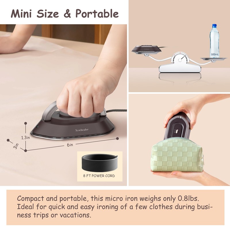 Newbealer Travel Iron with Global Voltage, 100-240V Mini Dry Iron