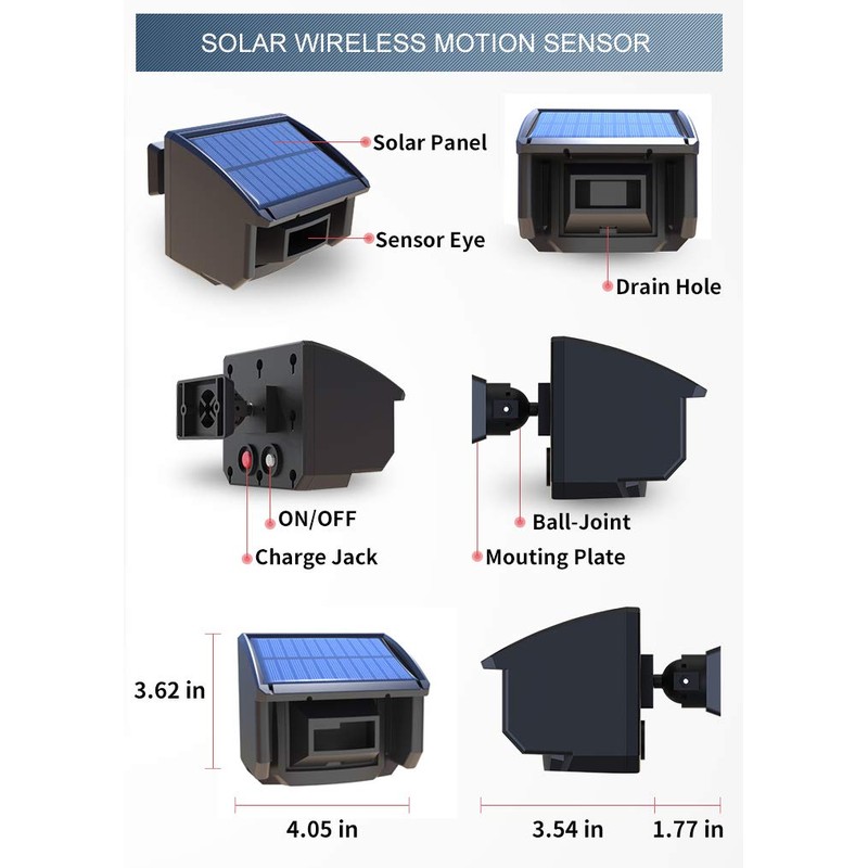 Extra 1/4 Mile Solar Wireless Weatherproof Outdoor Motion Sensor for