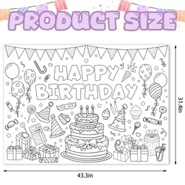 ALIBBON Happy Birthday Giant Coloring Poster Birthday Activity Poster Table Cover Jumbo Happy Birthday Party Tablecloth Decorations Birthday Party Suppiles Favor 43.3 x 31.4 inch