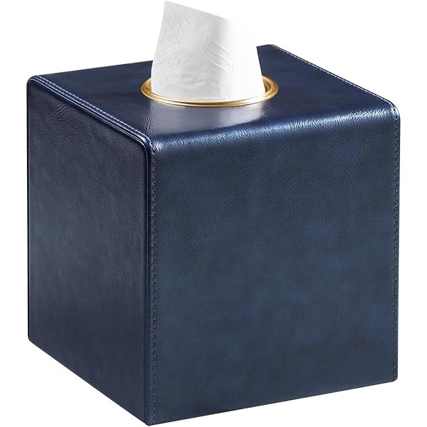 Square Tissue Box Cover, Luxury PU Leather Tissue Holder with