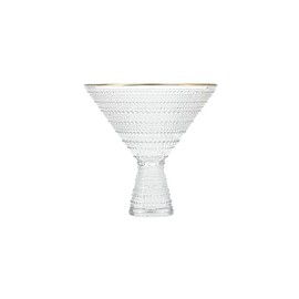 Fortessa Jupiter Beaded Hobnail Glass, 11.5 Ounce Martini Glass (Set of 4), Gold Rim Clear