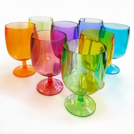 Lily's Home 12 oz Set of 8 Colors Unbreakable Poolside Acrylic Plastic Wine and Water Tumbler Stackable Goblets. Shatterproof Plastic and Ideal for Indoor and Outdoor Use, Reusable. Made in Taiwan.