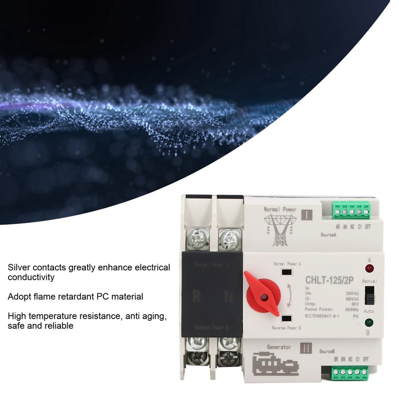 Dual Power Automatic Transfer Switch, CHLT-125/2P AC230V Millisecond Power Transfer