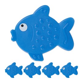Relaxdays Antirutsch Sticker Badewanne, 5er Set, Fisch-Design, Badewannenaufkleber mit Saugnäpfen, für Kinder, blau