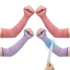 PATIKIL 20 Inch Cut Resistant Sleeves with Finger Grips, 2 Pair Forearm Protective Sleeves Level 5 Protection Arm Safety Protectors Sleeves for Thin Skin and Bruising, Purple/Red