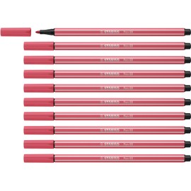 STABILO Pen 68 - Premium Fibre-Tip Pen - Pack of 10 - Strawberry Red