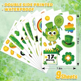 Whaline 9 Sheets St. Patrick's Day Cartoon Window Cling Stickers Cute Lucky Clover Green Shamrock Gnome Reusable Window Decals for Irish Party Home Classroom Decoration