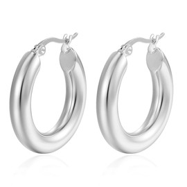 BG&WLing Gold Hoop Earrings Hypoallergenic 925 Silver Post Hollow Tube Hoop Earring Lightweight Classic 14K Gold Plated Hoops Earring for Women (Silver)