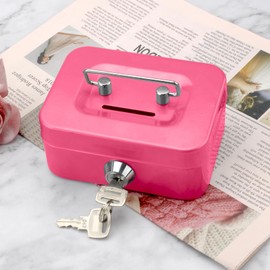 Elegant Steel Cash Box, Small Cash Box, Lockable with Key, Lockable Cash Box with Slot Slot, Safe, Tip Box (Pink)