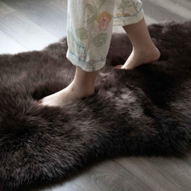 CAERJONA Genuine Sheepskin Rug Natural Fluffy Fur Carpet Area Rug Sofa Cushion Blanket for Bedroom Living Room Dorm Kids Room Chair Seat Covers Luxury Home Décor (Dark Brown, 2 x 6 ft)