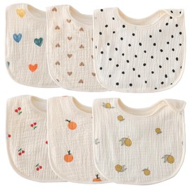 GoUseGo Bib, Baby Boys and Girls, Set of 6, Gauze Fabric, Baby, Meal Bibs, Newborns, 1 Years, 2 Years, 3 Years Old, For Meals, Cotton, Absorbent, Breathable, Baby Food, Infant Meal Apron, Nursery