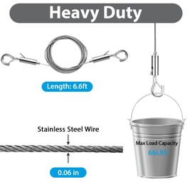 8PCS Adjustable Picture Hanging Wire Kit,Frame & Mirror Hanging Wire Kit,6.6FT Heavy Duty Stainless Steel Wire for Hanging Pictures,Frame,Mirrors,Billboards,Basket,Flowerpot,Supports Up to 66lbs