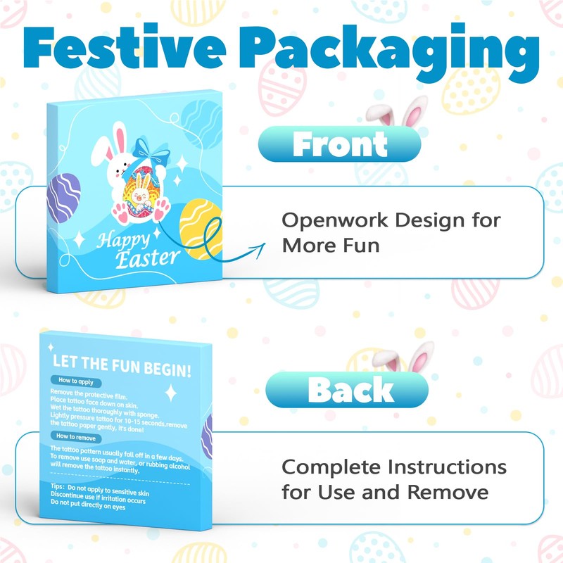 Leesgel Children's Easter Tattoos, Pack of 408 Easter Glitter Tattoos