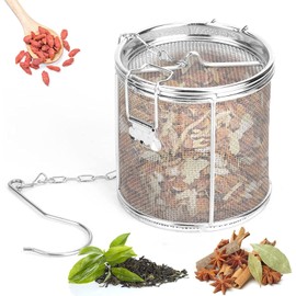 AUNMAS Colador de Condimentos de Acero Inoxidable 304, Filtro de Especias con Malla Fina para Sopa, Caldo y Té, Infusor de Hierbas Reutilizable con Cadena, 14x10 cm