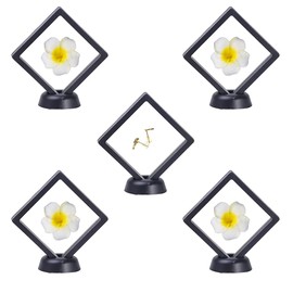 Colrid Pack of 5 Coin Stands, 3D Floating Frame, Coin Display Box, Transparent Flim, with Stand, for Coins, Specimens, Jewellery, Necklace, Earring, Medallions, Stones (Black)