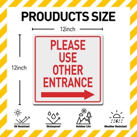 BTHUKO Please Use Other Entrance Right Arrow Door Sign for Employees, Visitors or Deliveries - Signs for Outdoor Gate, Street Signs for Business - Indoor Outdoor Signs for Home, Office - 12" x 12"