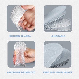 Plantillas de aumento de altura, almohadillas de gel invisibles ajustables en el talón Inserciones de cojines de talón Almohadillas para zapatos de elevación en altura Plantillas secretas para hombres y mujeres (3 capas)