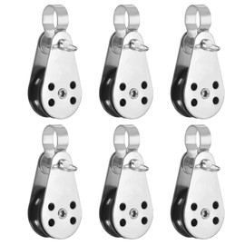 PATIKIL Stainless Steel Nylon Marine Pulley, 6Pcs Pulley Block Rope Single Pulley Bearing Runner Kayak Block Rope for Sailboats Yachts Ship Pulley for 0.24" Ropes, Black