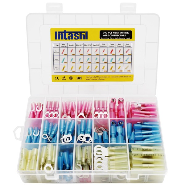 Heat Shrink Electrical Connectors Kit, 300PCS Crimp Connectors Insulated Male