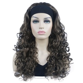 Lydell 22" Long 3/4 Curly Women Wigs Hairpiece Headband Wigs Soft Layered Heat Resisting Fiber Synthetic Hair (10 Medium Golden Brown)