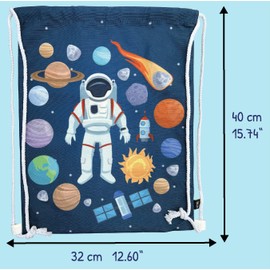 HECKBO kids astronaut space gym drawstring bag - 40x32cm - 12.6" x 15.8" - string bag - kindergarten daycare crèche school football - children kids girl boy backpack, sports bag, fabric bag
