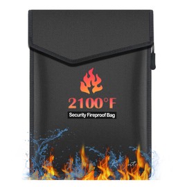 Black Fireproof Document Bag (2100℉),15”x 11”Waterproof and Fireproof Money Bag with Zipper,Ruicnte Upgraded Two Pockets Fire Resistant Safe Bags for Valuables,Money,Jewelry,Legal Documents,File
