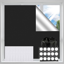 300 x 150cm Portable Blackout Blinds Stick on No Drilling Black out Blind for Bedroom Windows, Temporary 100% Blackout Window Cover Film with Storage Bag for Travel and Home
