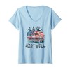 Womens Lake Hartwell American Flag Pontoon Boat V-Neck T-Shirt