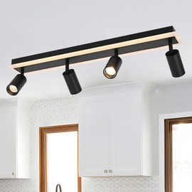 eluze 4-Light LED Track Lighting Fixtures Ceiling, Dimmable LED Ceiling Light with Adjustable Heads, Modern Black LED Track Lighting for Kitchen Bedroom Living Room, ETL Listed