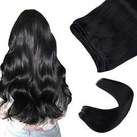 VINBAO Sew in Hair Extensions Human Hair 20inch Weft Hair Extensions Jet Black Hair Extensions Real Human Hair Bundles Extensions Double Weft Sew in Extensions (weft#1-20inch)