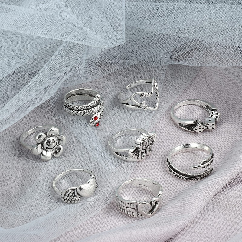 MILACOLATO 49PCS Vintage Silver Punk Rings Knuckle Rings Set for