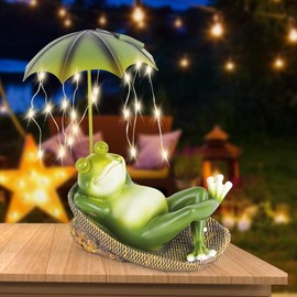EUBSWA Solar Frog Garden Decoration, Frog Figurine Garden Statue, Waterproof Pond Decoration, Resin Animal Garden Sculpture Ornaments for Patio, Lawn, Home, Yard