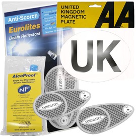 Xtremeauto 3pc European Driving Kit - Eurolites Beam Deflectors Benders Headlight Deflectors For Europe & AA Magnetic UK Sticker Plate & NF Alcohol Breathalysers - For Cars, Trucks, Vehicles France