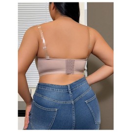 SOLY HUX Women's Plus Size Strapless Seamless Bra Wireless Bandeau Bralette with Transparent Straps Solid Beige 4X-Large Plus