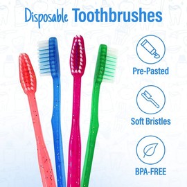 Bottles N Bags MEGA Pack Kids Disposable Toothbrushes with Paste | Children's Bubblegum Pre-Pasted & Individually Wrapped Toothbrush Bundle | Perfect for School, Camp, Summer Vacation, (36 Pack)