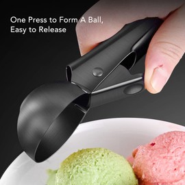 Baxnore Stainless Steel Ice Cream Scoop, Non-Stick Ice Cream Scoop with Comfortable Handle, Ice Cream Scoop with Trigger for Fruit (Black)