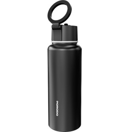 Porodo Lifestyle Magnetic Mount Water Bottle, Compatible with MagSafe, 1L Stainless Steel, Double Wall Insulation, Keeps Drinks 12H Hot & 24H Cold, Built-in Straw, Portable, Leak-Proof (Black)