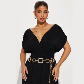 Heyjoin Waist Chain for Women Metal Belly Belt Adjustable Waist Belt for Dress Vest Jeans (Large Small Squares Gold L)