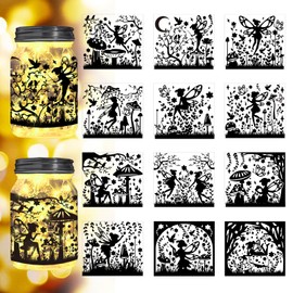 Peacoblue Flower Fairy Silhouette Stickers Cutouts for Jars, Mason Can, Glass, Wishing Bottle Decor(No Stickers), 12Pcs Reusable Silhouette Lantern DIY Craft Kit Jar Decals Art Mural Home Garden Decor