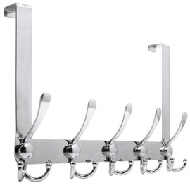 WEBI Over The Door Hook,Door Hanger Hook Rack with 5 Tri Hooks for Hanging Coats, Over The Door Towel Rack Door Coat Hanger Door Coat Rack for Bathroom,Behind Back of Door,Silver