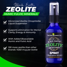 THE FOOD MOVEMENT CO. Black Earth Zeolite with Humic Fulvic Acids, Trace Minerals, for Adults and Kids Supports Gut Health, Immune Support, Digestion and Elimination and More 1oz Liquid Pump Spray Supplement