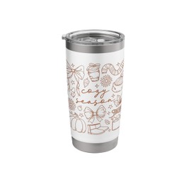 Cute Autumn Cozy Season With Bows Candle Pumpkin Fall Leaves Stainless Steel Insulated Tumbler