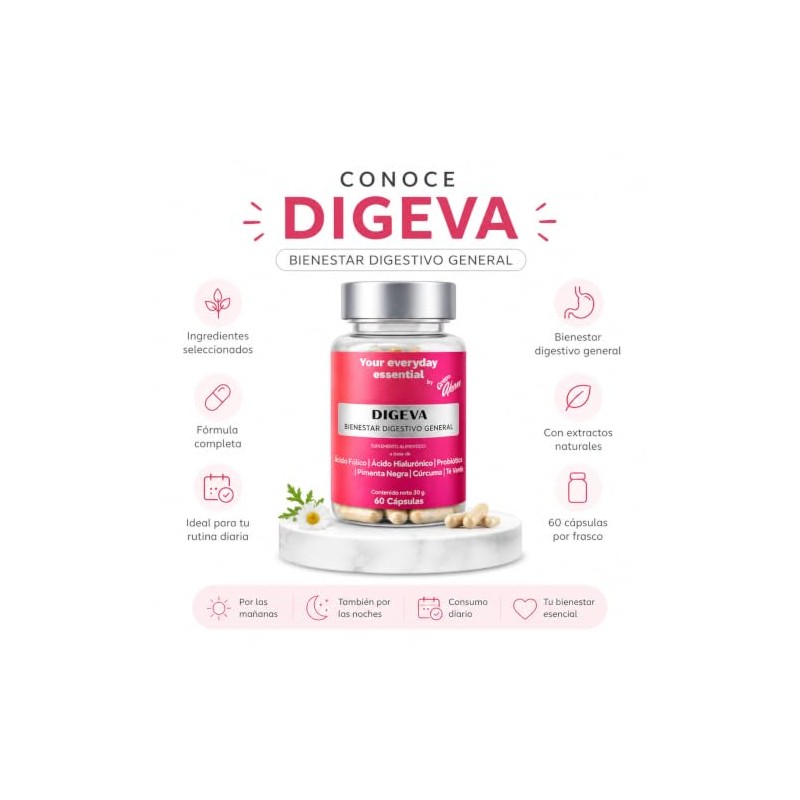 AKAM DIGEVA Probióticos y Prebióticos para Mujer 60 Cápsulas con