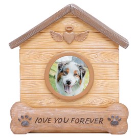 Pet Urns for Ashes, Resin Wooden House Shape Pet Urns for Dog or Cat Ashes, Memorial Keepsake Memory Box with Photo Frame, Loss Pet Sympathy Remembrance Gift (Dog)