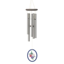 Woodstock Wind Chimes 22" Summer Bouquet Botanical Chime, Flower Stained-Glass Acrylic Wind Catcher Chimes Silver Aluminum Tubes, Windchime for Outside Garden Decor, Outdoor Patio and Front Porch